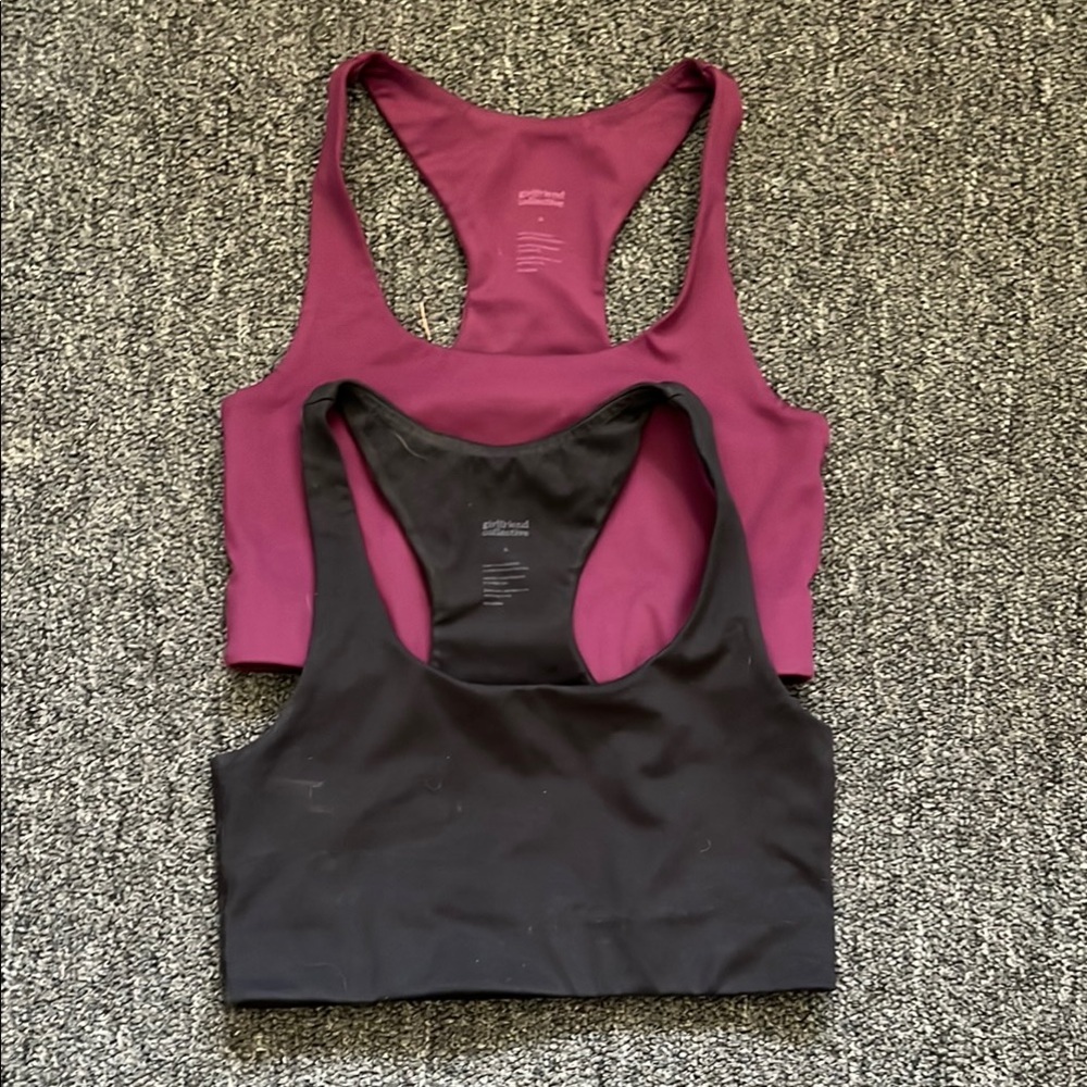 Girlfriend Collective Racerback Sports Bra Set - Black and Plum